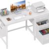 White Computer Desk with File Cabinet, 47 Inch Home Office Desk with Fabric Drawers for Compact Spaces, Modern Writing Table, White - Image 6