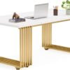 Elegant 70.9" Executive Desk - White with Gold Metal Legs - Image 8