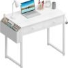 Compact White Desk with Drawers - 32 Inch Home Office Computer Desk with Fabric Storage Drawer and Bag, Study Writing Table for Small Spaces - Image 5