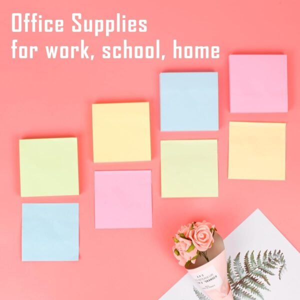 Sticky Notes 3x3 Inches Bulk 28 Pack, 2800 Sheets Colored Self-Stick Pads, 100 Sheets/Pad, 4 Bright Colors (Yellow, Green, Pink, Blue) for Office, School, and Home Supplies - Image 3