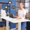 Electric Standing Desk, Height Adjustable, 55-Inch Ergonomic Sit-Stand Desk for Home Office with Memory Preset and Pencil Tray, White & Wood Finish - Image 4