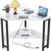 Small Corner Desk with Outlets – Compact Triangle Desk for Small Spaces, Computer Desk with USB Ports and Storage – Ideal for Home Office, Workstation, Living Room, Bedroom, White