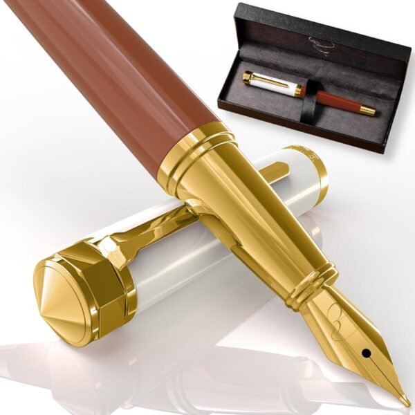 Luxurious Fountain Pen Set - Smooth Fine Nib for Elegant Writing - Includes Refillable Ink Converter, 3 Ink Cartridges [Black & Blue], Gift Box