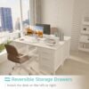 White Computer Desk with File Cabinet, 47 Inch Home Office Desk with Fabric Drawers for Compact Spaces, Modern Writing Table, White