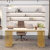 Elegant 70.9" Executive Desk - White with Gold Metal Legs - Image 5