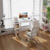 Compact White Desk with Drawers - 32 Inch Home Office Computer Desk with Fabric Storage Drawer and Bag, Study Writing Table for Small Spaces