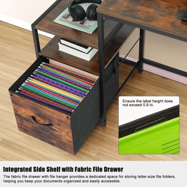 Compact Computer Desk with Storage Shelf and File Drawer for Letter Size Documents, Monitor Stand, Study Table for Home Office (Rustic Brown, 61.6 inches) - Image 4