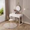 Compact White Desk with Drawers - 32 Inch Home Office Computer Desk with Fabric Storage Drawer and Bag, Study Writing Table for Small Spaces - Image 4